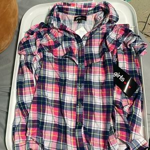 Plaid shoulder cut out shirt